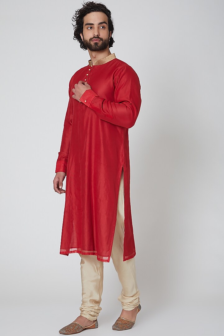 Red Chanderi Kurta by Gaurav Katta