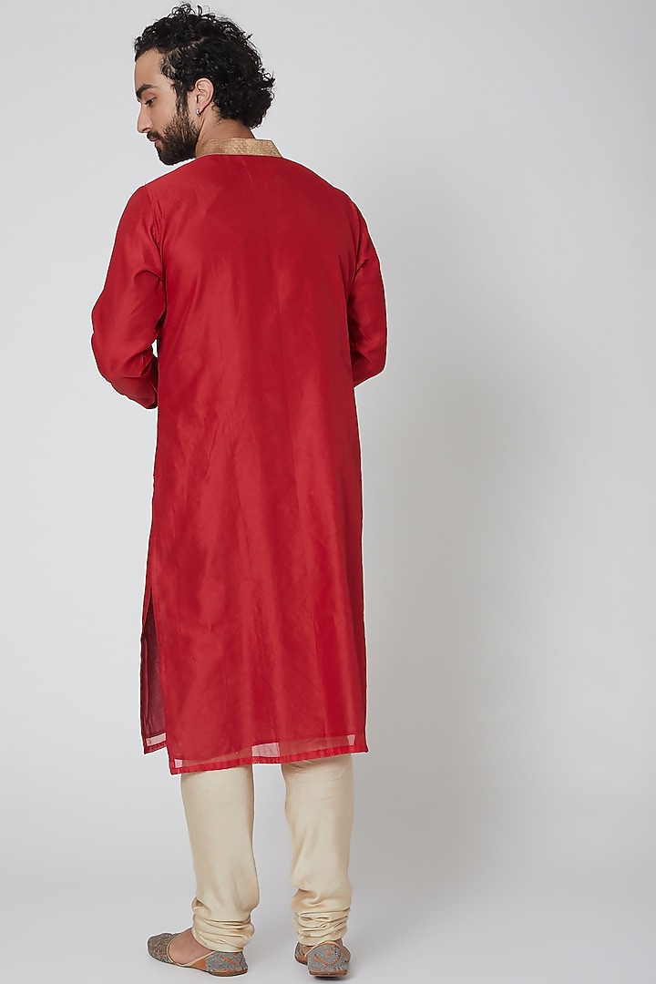 Red Chanderi Kurta by Gaurav Katta at Pernia's Pop Up Shop