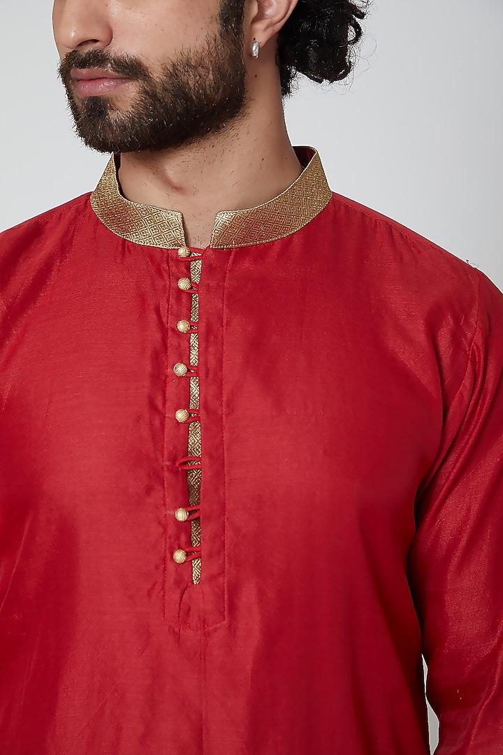 Red Chanderi Kurta by Gaurav Katta at Pernia's Pop Up Shop