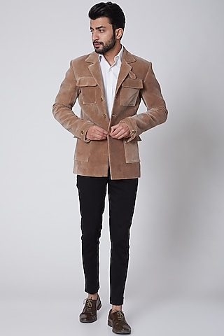 Brown Suede Blazer by Gaurav Katta