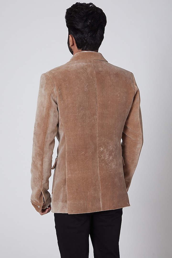 Brown Suede Blazer by Gaurav Katta at Pernia's Pop Up Shop
