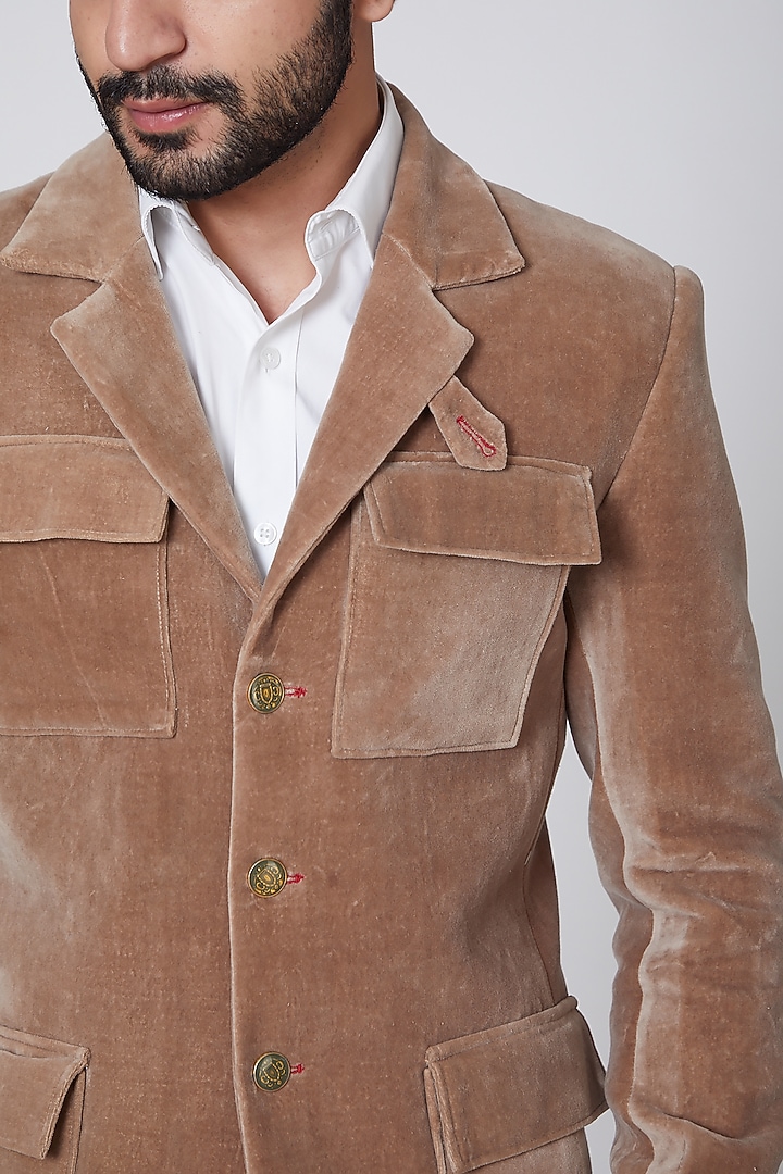 Brown Suede Blazer by Gaurav Katta at Pernia's Pop Up Shop