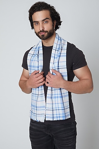 White & Multi-Colored Woollen Twill Muffler by Gaurav Katta