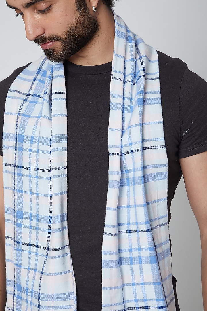 White & Multi-Colored Woollen Twill Muffler by Gaurav Katta at Pernia's Pop Up Shop