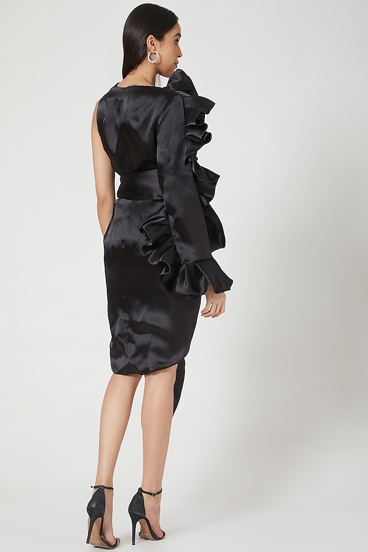 Black Organza Ruffled Mini Cocktail Dress by Gauri And Nainika at Pernia's Pop Up Shop
