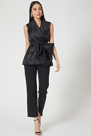 Black Organza Wrap Top by Gauri And Nainika