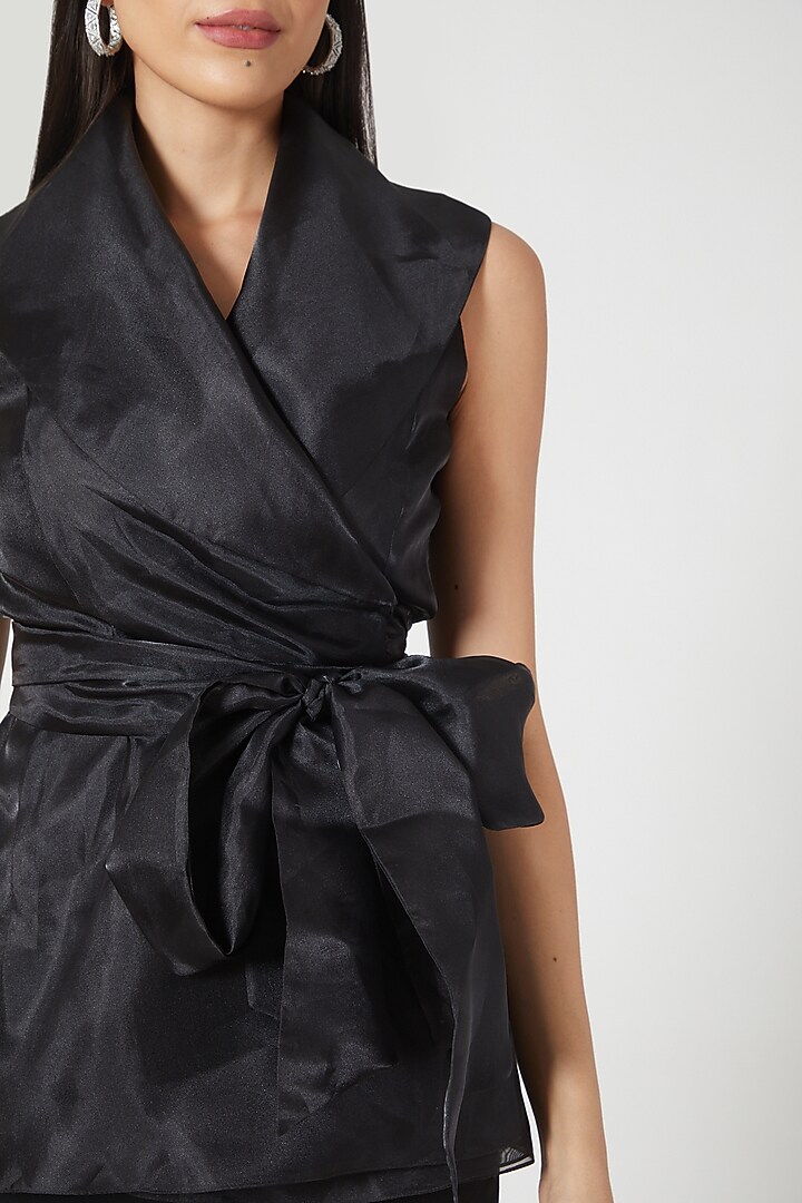 Black Organza Wrap Top by Gauri And Nainika at Pernia's Pop Up Shop