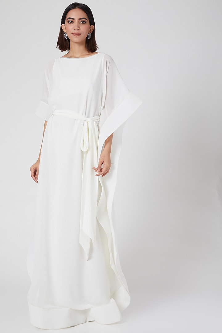 White Kaftan With Boat Neck by Gauri and Nainika