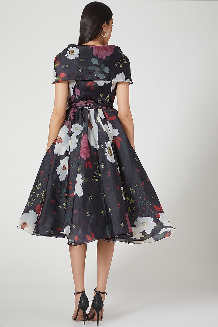 Black Floral Printed Party Wear Dress by Gauri And Nainika at Pernia's Pop Up Shop