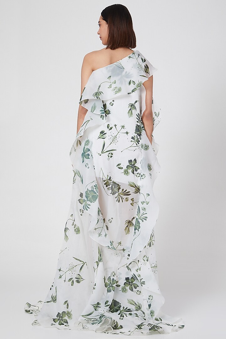 White Organza One-Shoulder Ruffled Mini Party Wear Dress by Gauri and Nainika at Pernia's Pop Up Shop