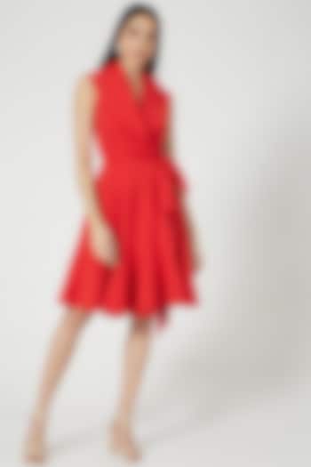 Red Micro Crepe Wrap Dress by Gauri And Nainika