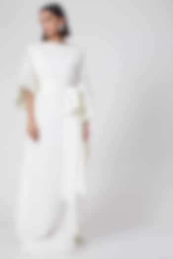 White Micro Crepe Kaftan Dress by Gauri and Nainika