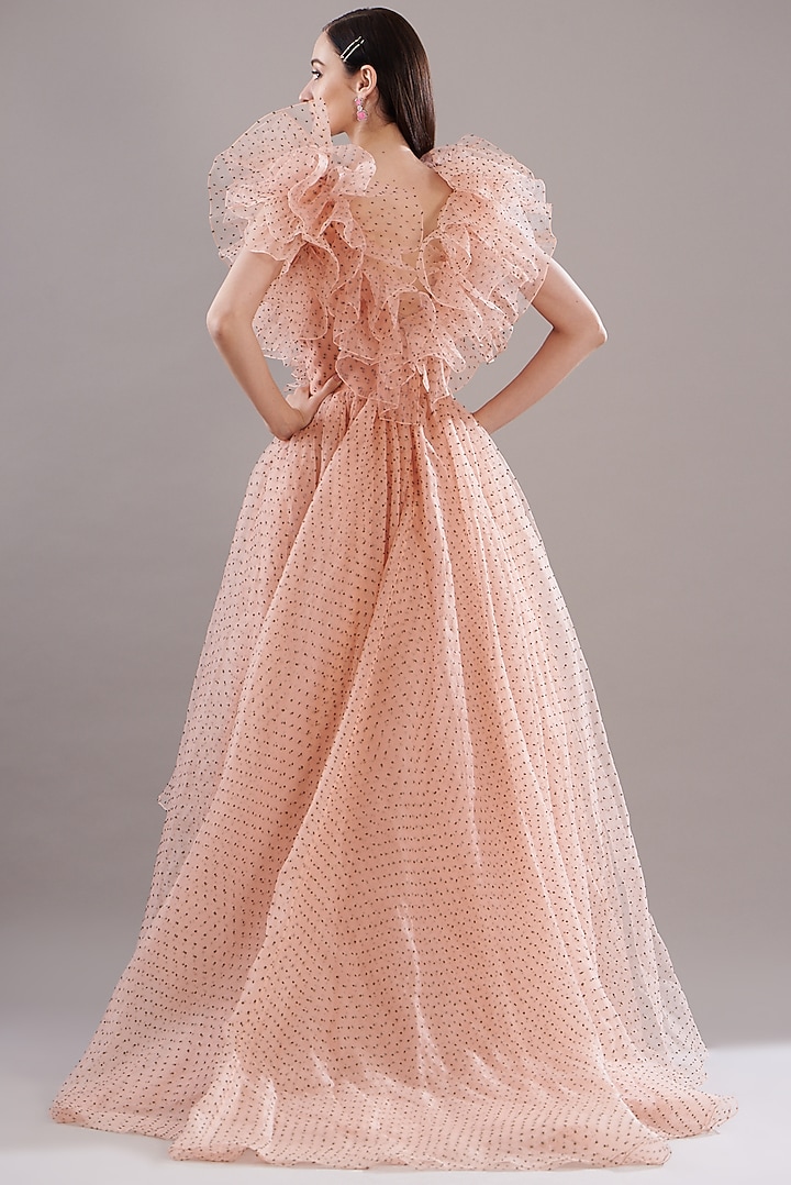 Peach Dotted Organza Wedding Gown by Gauri and Nainika at Pernia's Pop Up Shop