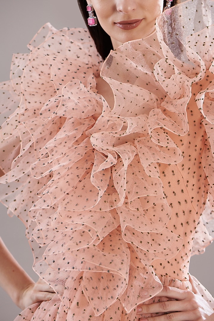 Peach Dotted Organza Wedding Gown by Gauri and Nainika at Pernia's Pop Up Shop