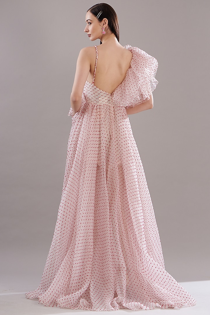 Blush Pink Dotted Organza Bridal Gown by Gauri and Nainika at Pernia's Pop Up Shop