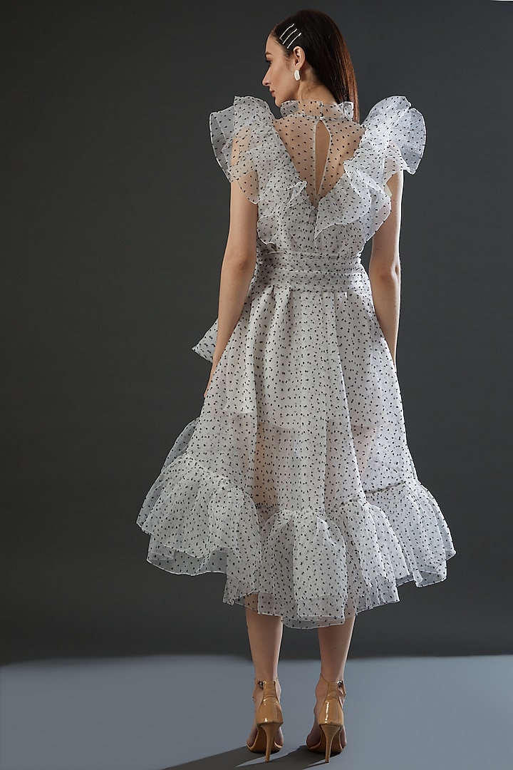 White Organza High-Low Frilled Party Wear Dress by Gauri and Nainika at Pernia's Pop Up Shop