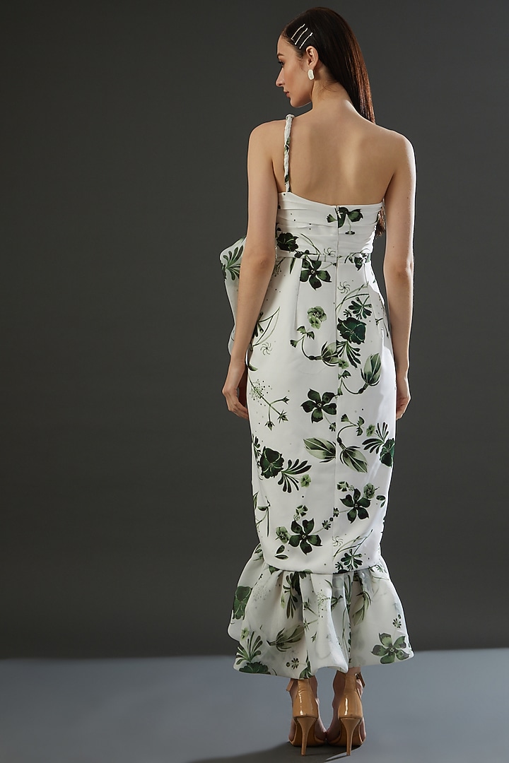 White Organza One-Shoulder Ruffled Party Wear Dress by Gauri and Nainika at Pernia's Pop Up Shop