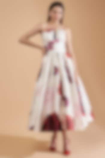 Ivory Mikado Digital Printed Dress by Gauri And Nainika