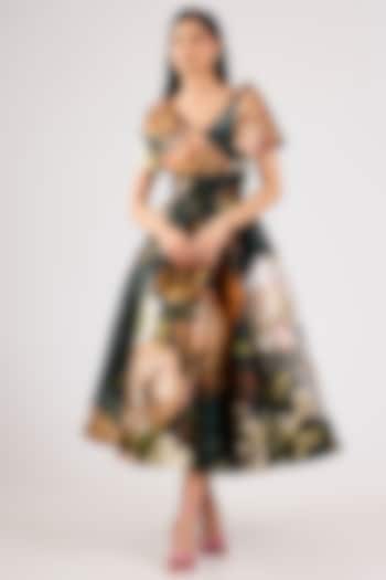 Black Mikado Printed Party Wear Dress by Gauri And Nainika at Pernia's Pop Up Shop