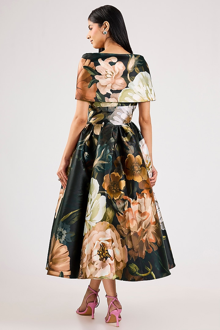 Black Mikado Printed Party Wear Dress by Gauri And Nainika at Pernia's Pop Up Shop