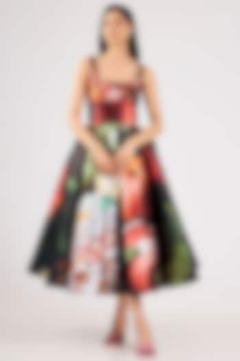 Black Mikado Printed Party Wear Dress by Gauri And Nainika at Pernia's Pop Up Shop