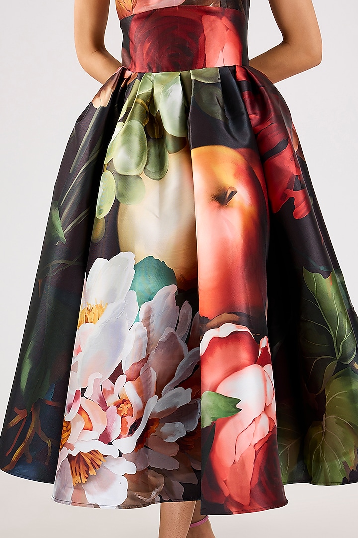 Black Mikado Printed Party Wear Dress by Gauri And Nainika at Pernia's Pop Up Shop