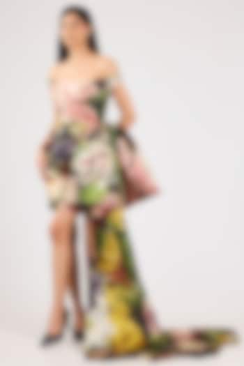 Multi-Colored Mikado Printed Off-Shoulder Party Wear Dress by Gauri And Nainika at Pernia's Pop Up Shop