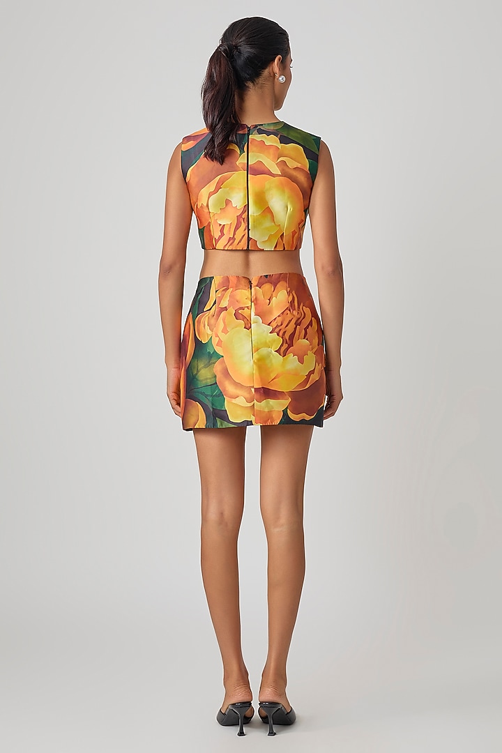 Black Mikado Floral Printed Cut-Out Mini Cocktail Dress by Gauri and Nainika at Pernia's Pop Up Shop