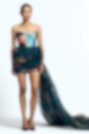 Blue Mikado & Tulle Draped Mini Party Wear Dress by Gauri And Nainika at Pernia's Pop Up Shop