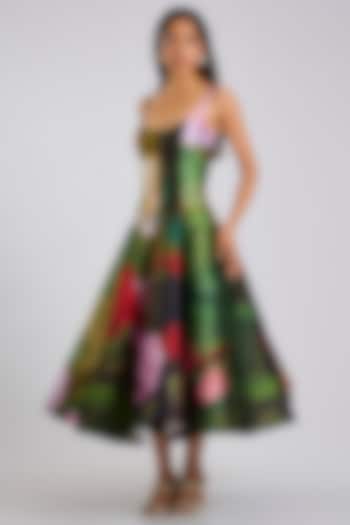 Multi-Colored Mikado Floral Printed Flared Midi Party Wear Dress by Gauri And Nainika at Pernia's Pop Up Shop