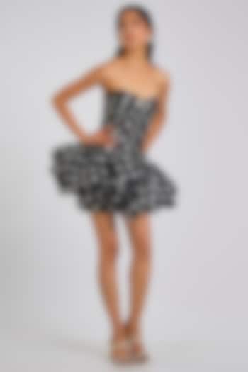 Black Mikado Polka Dot Mini Party Wear Dress by Gauri And Nainika at Pernia's Pop Up Shop