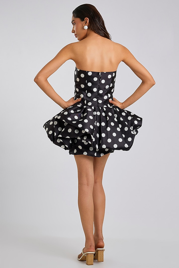 Black Mikado Polka Dot Mini Party Wear Dress by Gauri And Nainika at Pernia's Pop Up Shop