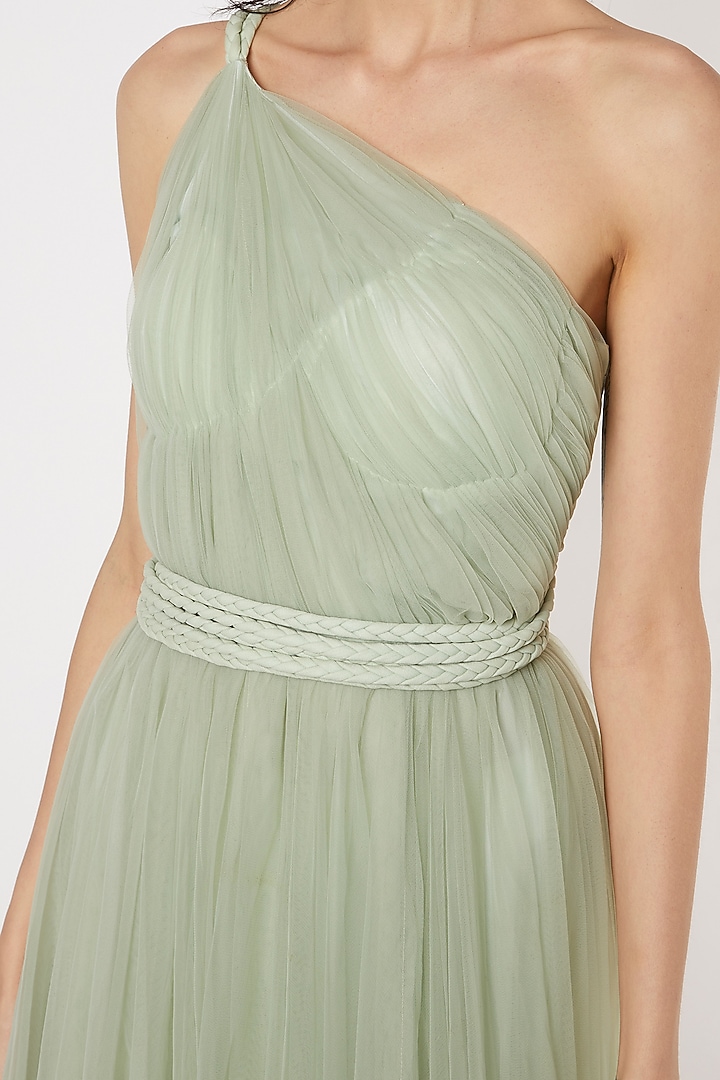 Mint Green Gown With Braided Strings by Gauri And Nainika at Pernia's Pop Up Shop