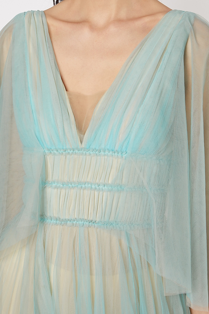 Turquoise Dual Tone Sheer Gown by Gauri And Nainika at Pernia's Pop Up Shop