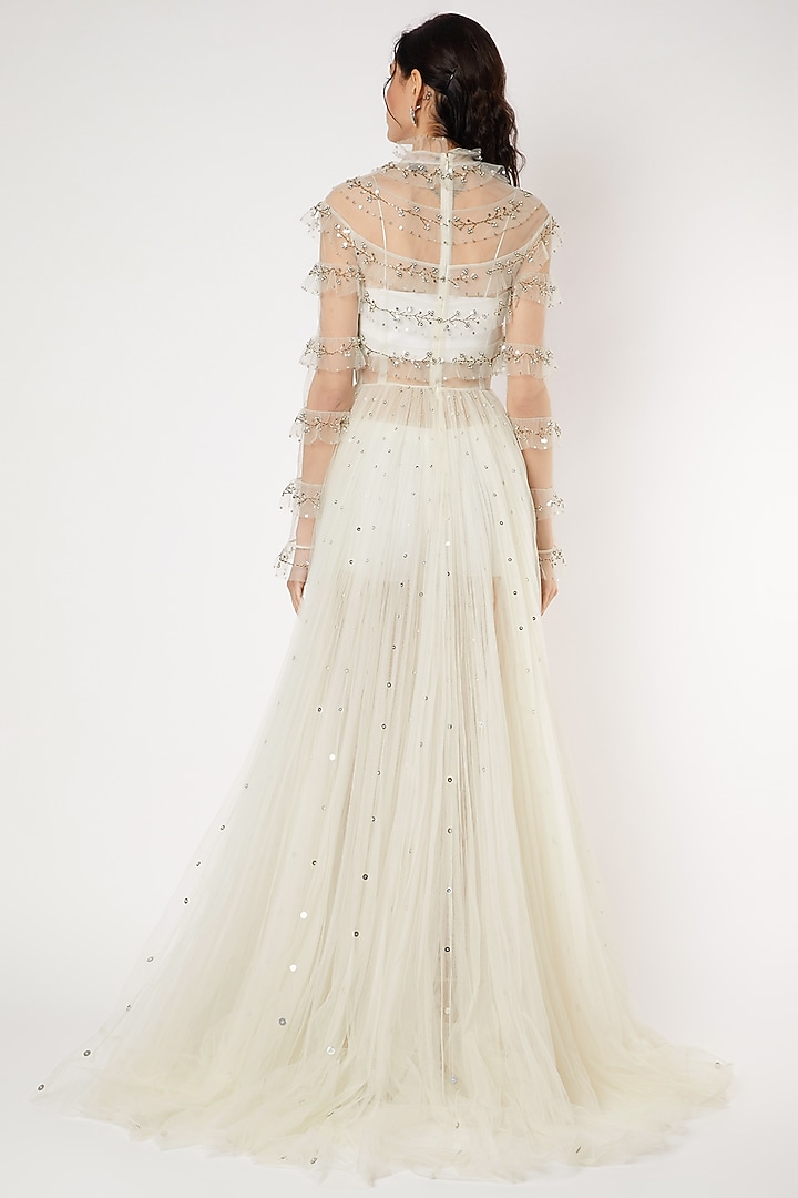 White Embroidered Gown by Gauri And Nainika at Pernia's Pop Up Shop