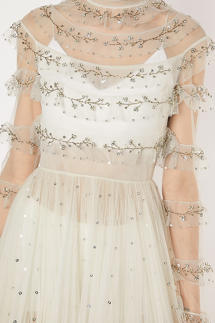 White Embroidered Gown by Gauri And Nainika at Pernia's Pop Up Shop