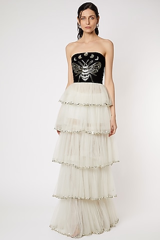 White Net Embroidered Gown by Gauri And Nainika