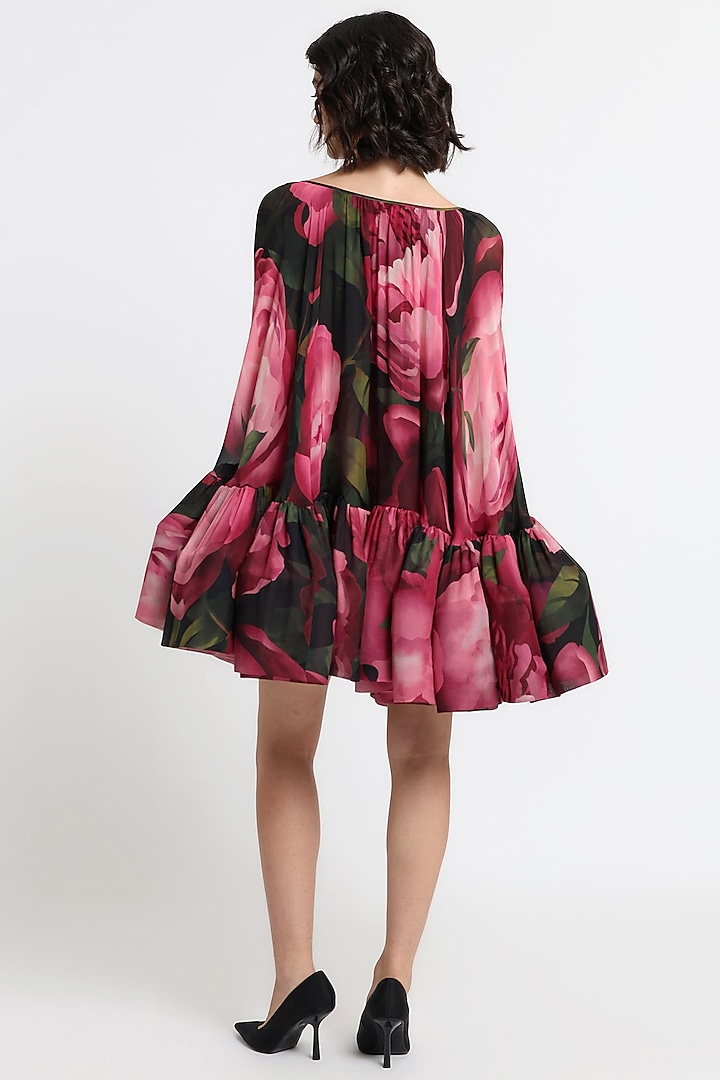 Black & Pink Pure Chiffon Printed Party Wear Dress by Gauri And Nainika at Pernia's Pop Up Shop