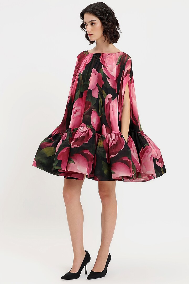 Black & Pink Pure Chiffon Printed Party Wear Dress by Gauri And Nainika at Pernia's Pop Up Shop