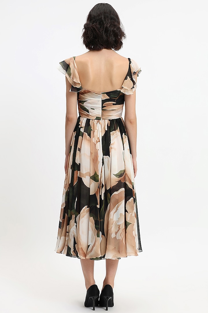 Black & White Pure Chiffon Printed Midi Party Wear Dress by Gauri And Nainika at Pernia's Pop Up Shop