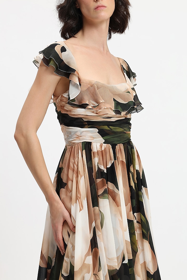 Black & White Pure Chiffon Printed Midi Party Wear Dress by Gauri And Nainika at Pernia's Pop Up Shop