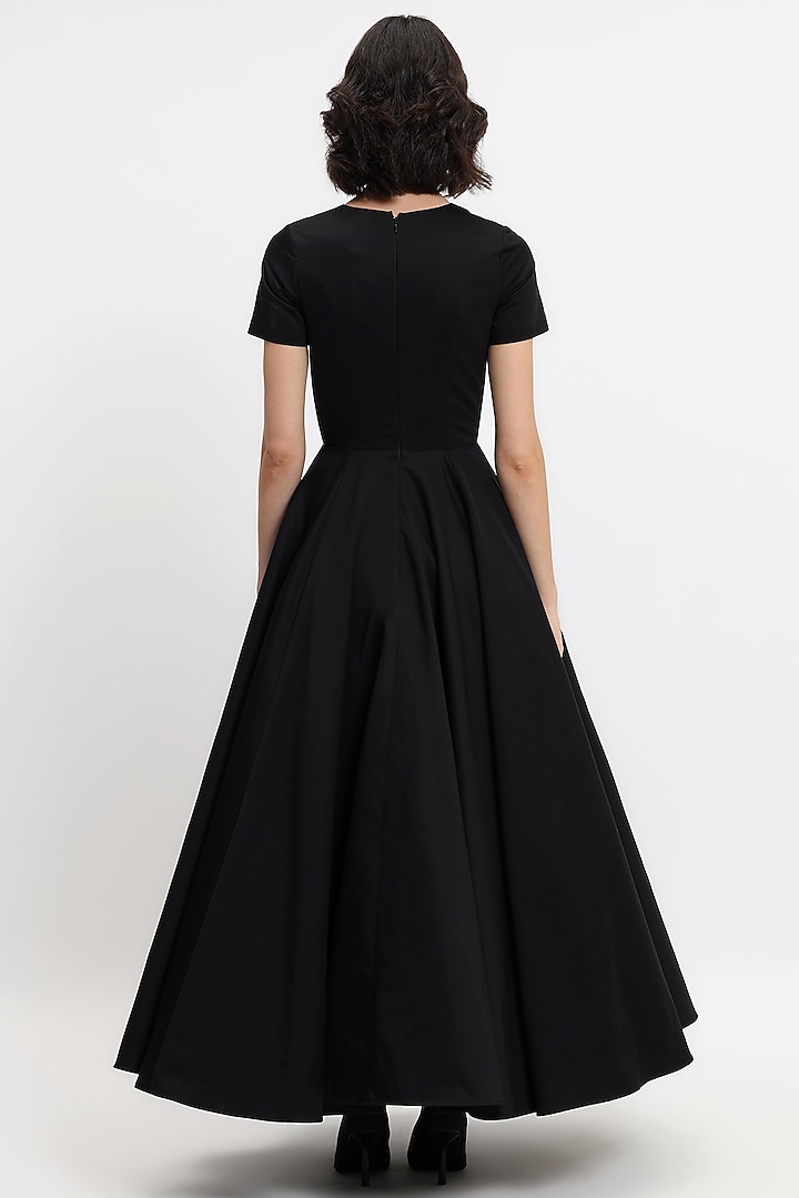 Black Cotton Botanical Embroidered Maxi Party Wear Dress by Gauri And Nainika at Pernia's Pop Up Shop