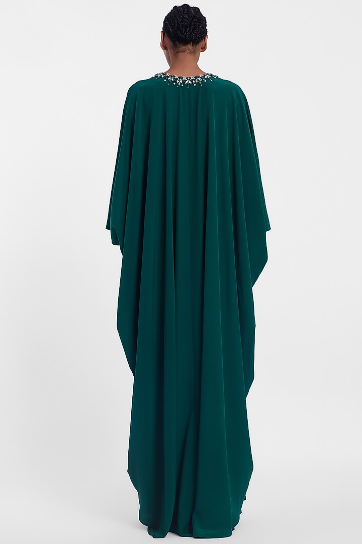 Bottle Green Crepe Kaftan Wedding Gown by Gauri And Nainika at Pernia's Pop Up Shop