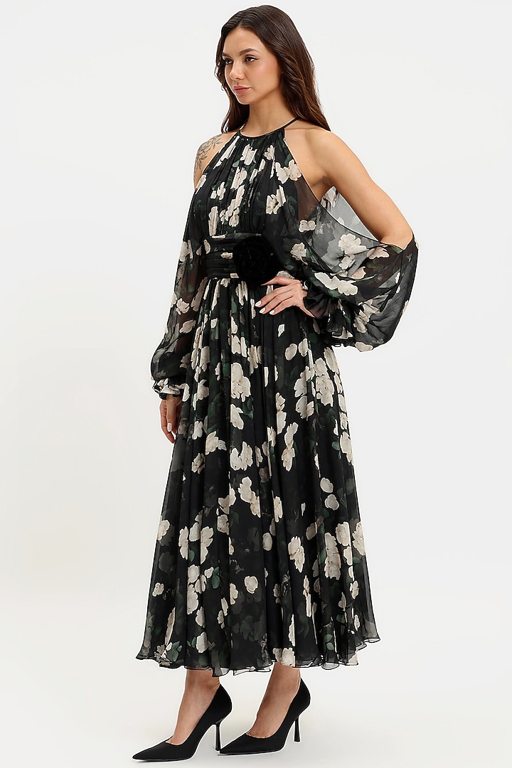 Black & White Pure Chiffon Printed Party Wear Dress by Gauri And Nainika at Pernia's Pop Up Shop