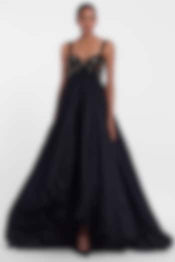 Black Velvet & Raw Silk Gown by Gauri And Nainika at Pernia's Pop Up Shop