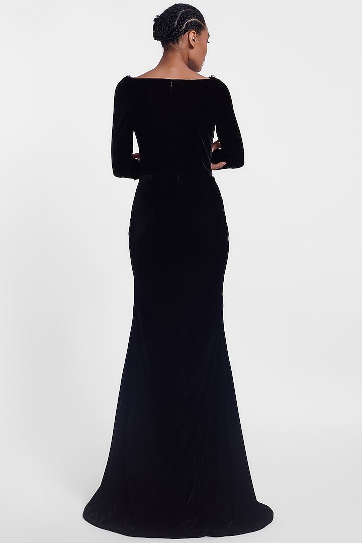Black Velvet Crystal Embroidered Bridal Gown by Gauri And Nainika at Pernia's Pop Up Shop