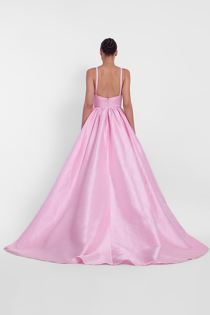 Pink Raw Silk Bridal Gown With Stole by Gauri And Nainika at Pernia's Pop Up Shop