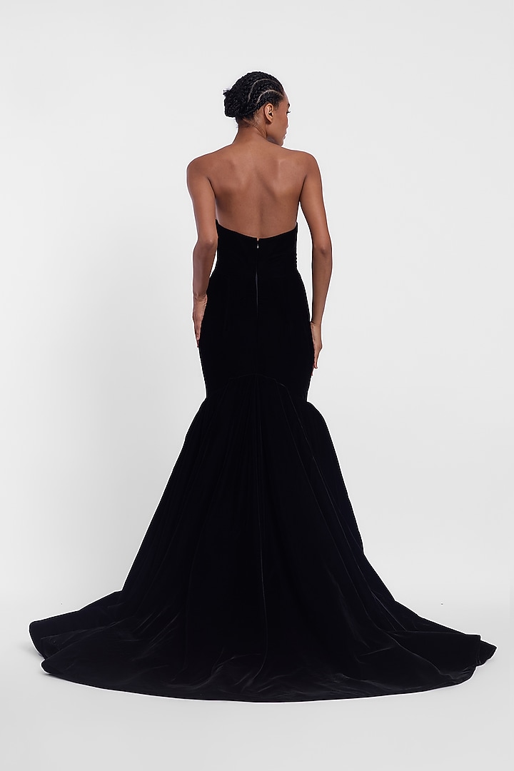 Black Velvet Crystal Embroidered Mermaid Bridal Gown by Gauri And Nainika at Pernia's Pop Up Shop