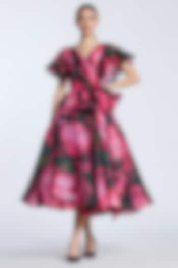 Black & Pink Organza Printed Wrap Party Wear Dress by Gauri and Nainika at Pernia's Pop Up Shop