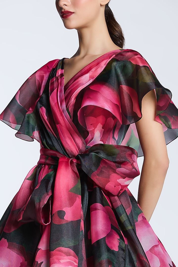 Black & Pink Organza Printed Wrap Party Wear Dress by Gauri and Nainika at  Pernia's Pop Up Shop 2026